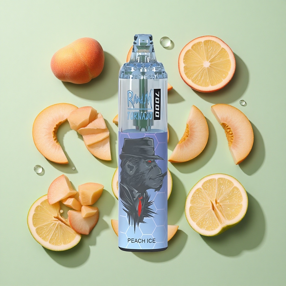 RandM Fumot Tornado 7000 Puffs Fersken Is engros Norge 14 ML E-væske 850 MAH Batteri