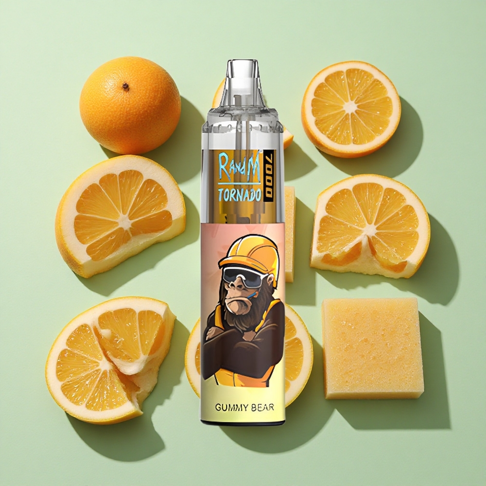 RandM Fumot Tornado 7000 Puffs Gummy Bjørn Engangs Vape 14 ML E-væske engros Norge RGB Lys