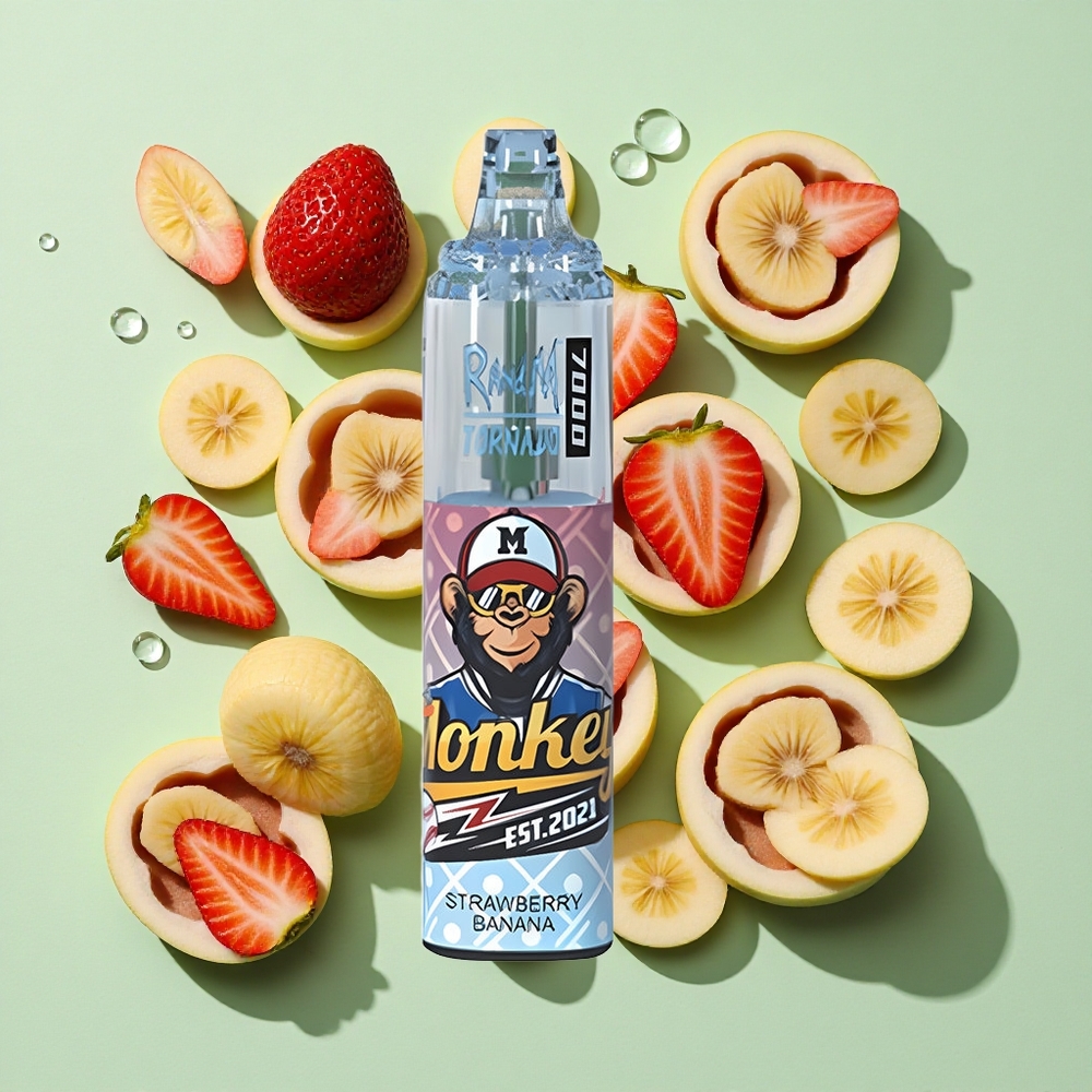 RandM Fumot Tornado 7000 Puffs Jordbær Banan engros Norge 14 ML E-væske 850 MAH Batteri