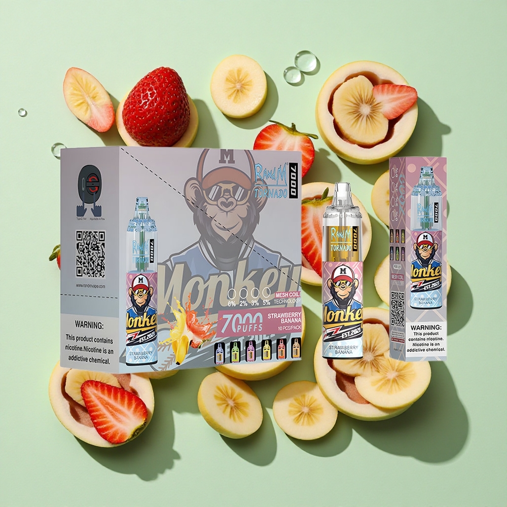 RandM Fumot Tornado 7000 Puffs Jordbær Banan engros Norge 14 ML E-væske 850 MAH Batteri