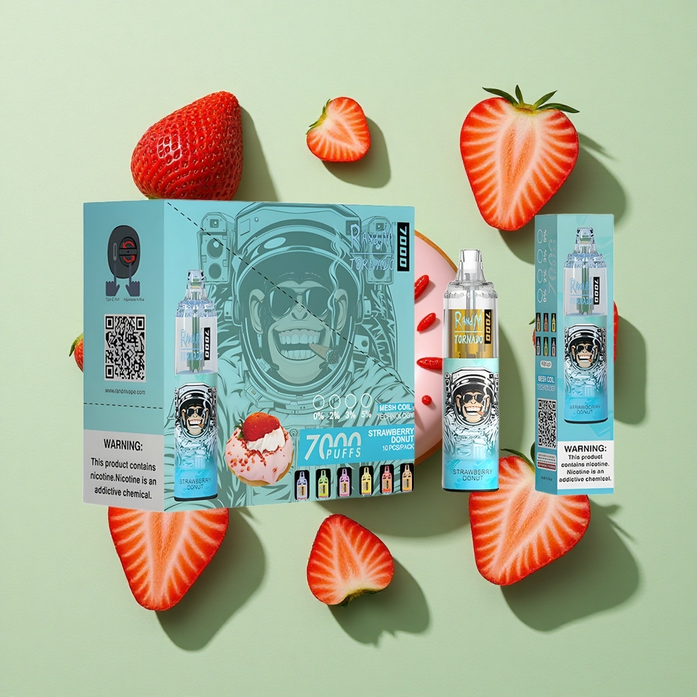 RandM Fumot Tornado 7000 Puffs Jordbær Donut engros Norge 14 ML E-væske 850 MAH Batteri