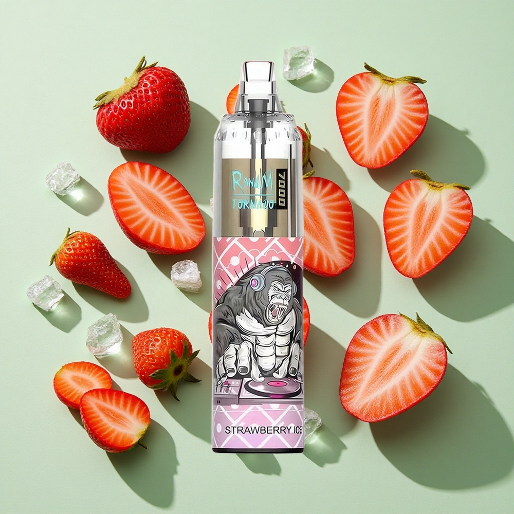 RandM Fumot Tornado 7000 Puffs Jordbær Is Engangs Vape 14 ML E-væske engros Norge Luft-Justerbar
