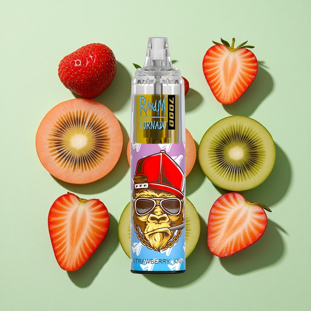 RandM Fumot Tornado 7000 Puffs Jordbær Kiwi engros Norge 14 ML E-væske RGB Lys
