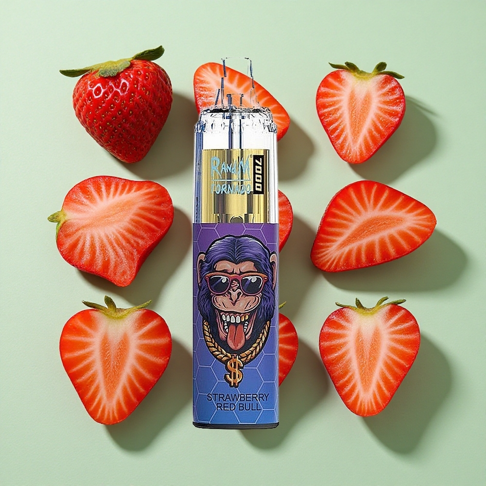 RandM Fumot Tornado 7000 Puffs Jordbær Red Bull engros Norge 14 ML E-væske 850 MAH Batteri
