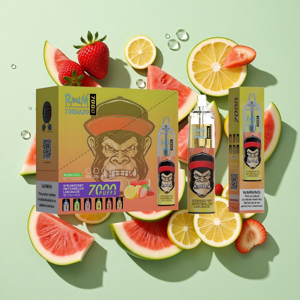 RandM Fumot Tornado 7000 Puffs Jordbær Vannmelon Lemonade engros Norge 14 ML E-væske 850 MAH Batteri