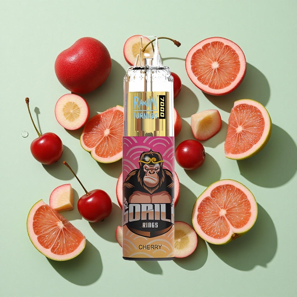 RandM Fumot Tornado 7000 Puffs Kirsebær Engangs Vape 14 ML E-væske engros Norge RGB Lys