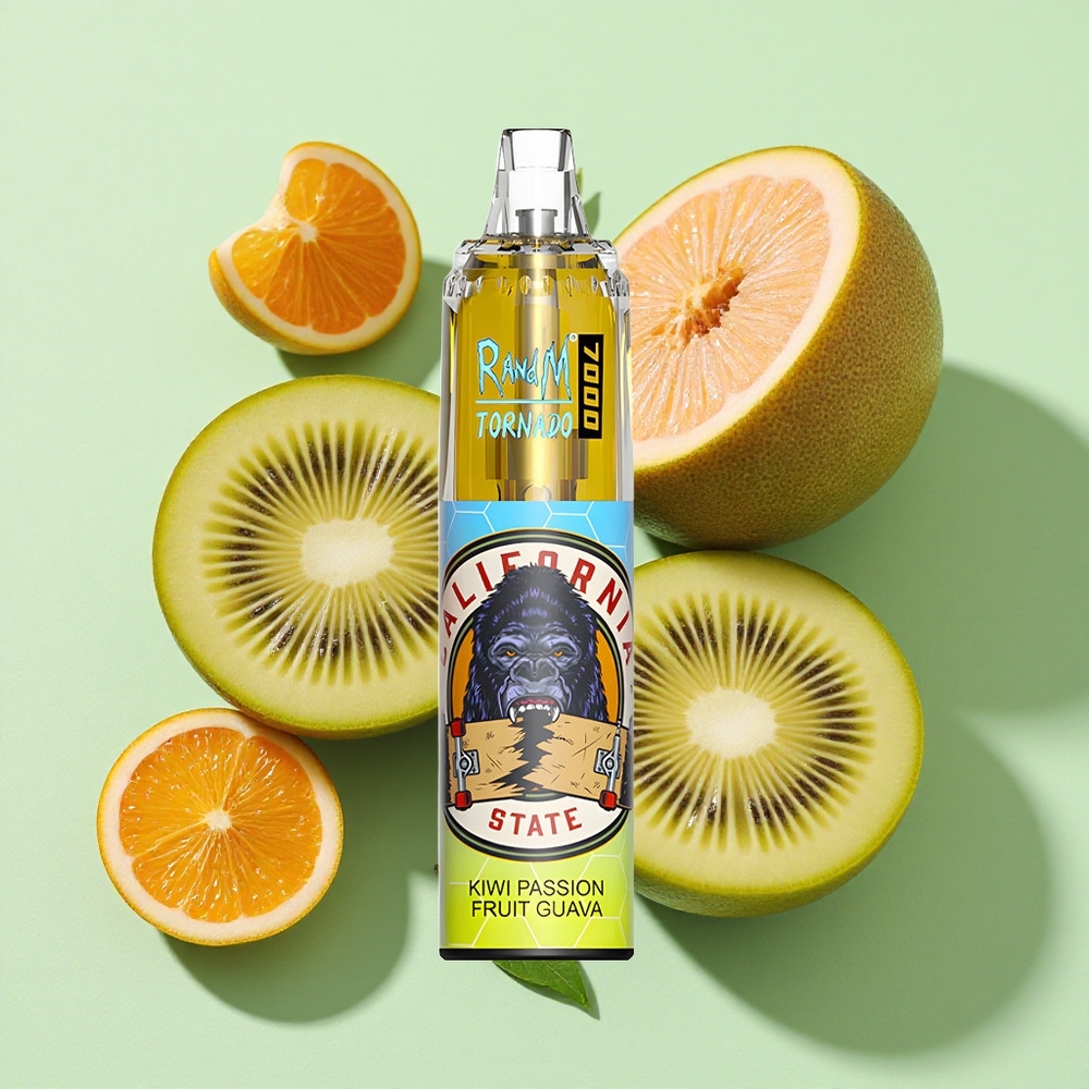 RandM Fumot Tornado 7000 Puffs Kiwi Pasjonsfrukt Guava engros Norge 14 ML E-væske Luftjusterbar
