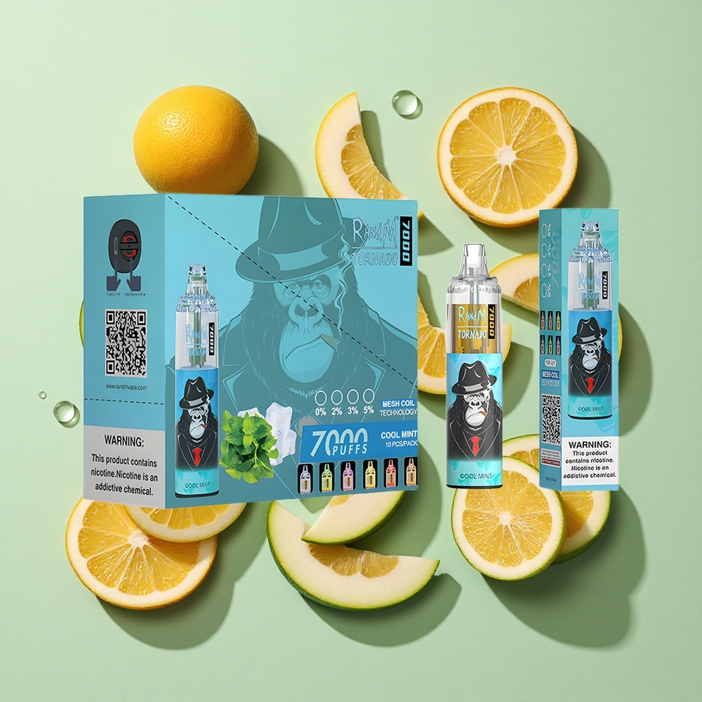 RandM Fumot Tornado 7000 Puffs Kjølig Mynte engros Norge 14 ML E-væske Luftjusterbar