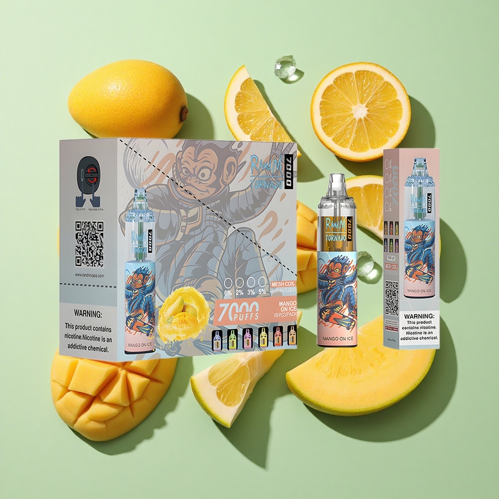 RandM Fumot Tornado 7000 Puffs Mango På Is engros Norge Type-C Port RGB Lys