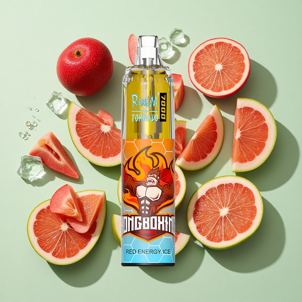 RandM Fumot Tornado 7000 Puffs Rød Energi Is engros Norge Type-C Port RGB Lys