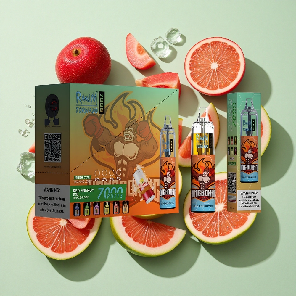 RandM Fumot Tornado 7000 Puffs Rød Energi Is engros Norge Type-C Port RGB Lys