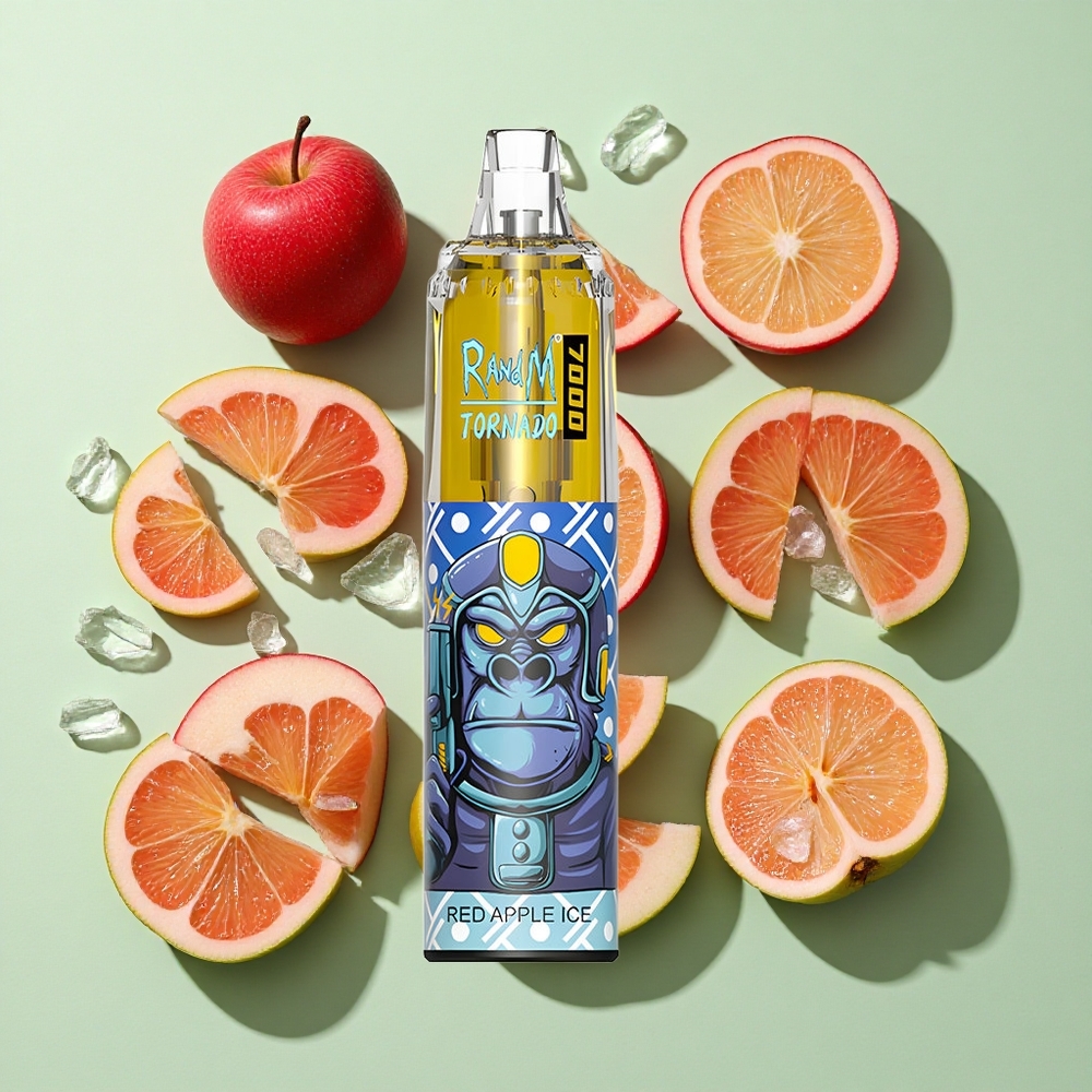 RandM Fumot Tornado 7000 Puffs Rød Eple Is engros Norge 14ML E-væske 850MAH Batteri