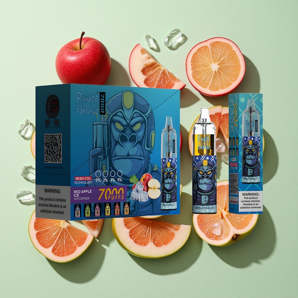 RandM Fumot Tornado 7000 Puffs Rød Eple Is engros Norge 14ML E-væske 850MAH Batteri