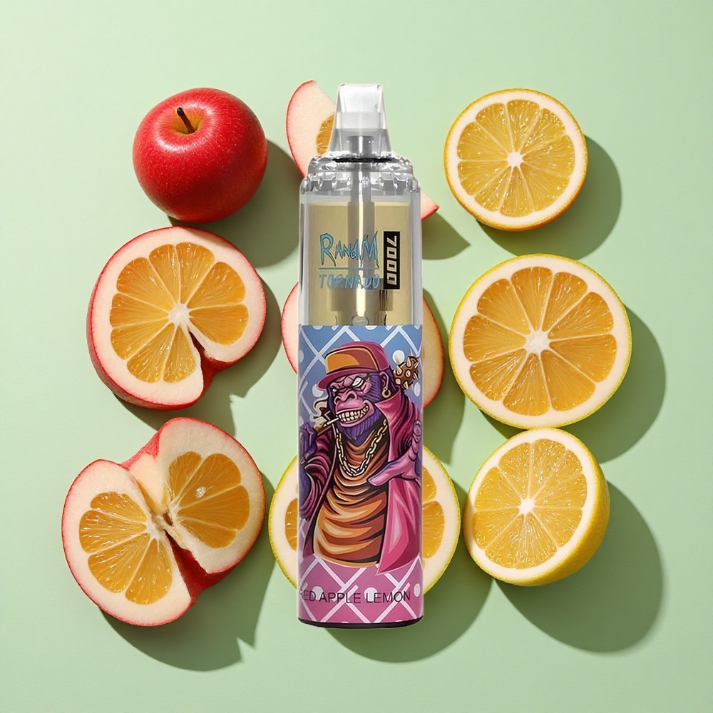 RandM Fumot Tornado 7000 Puffs Rødt Eple Sitron engros Norge 14 ML E-væske 850 MAH Batteri