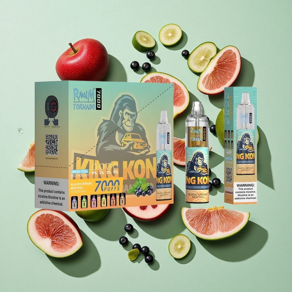 RandM Fumot Tornado 7000 Puffs Solbær Menthol Engros Norge 14 ML E-væske Luftjusterbar