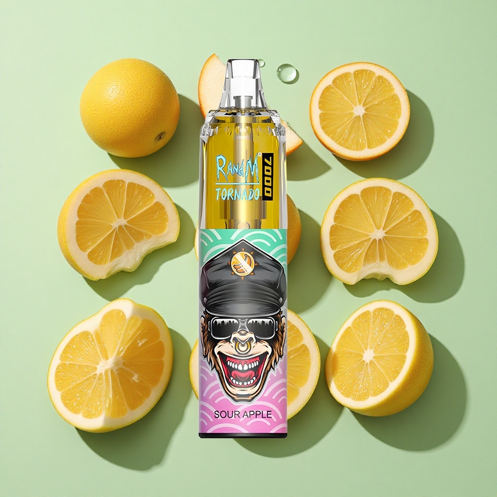 RandM Fumot Tornado 7000 Puffs Sur Eple Engangs Vape 14 ML E-væske engros Norge RGB Lys