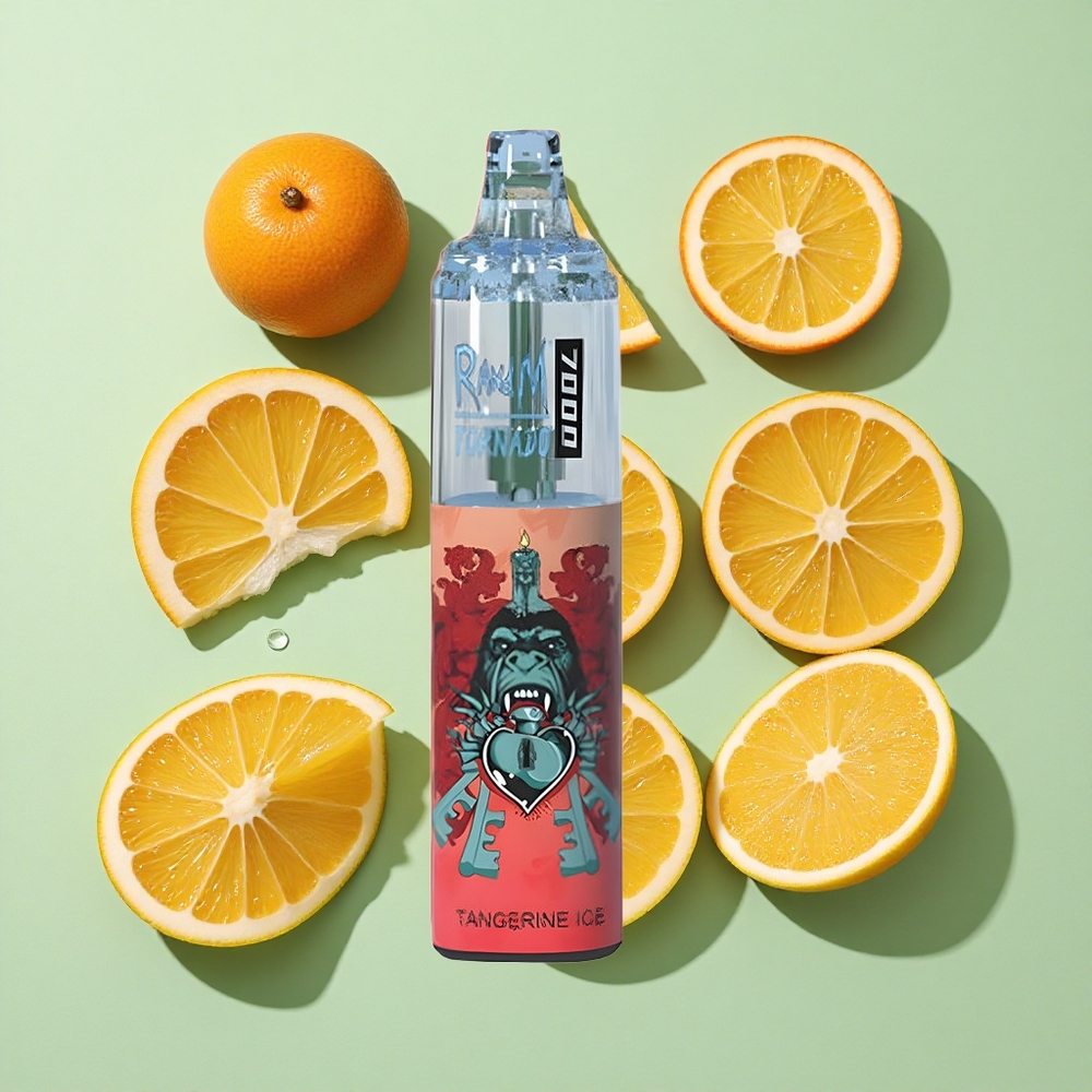 RandM Fumot Tornado 7000 Puffs Tangerinis Is engros Norge 14 ML E-væske Luftjusterbar