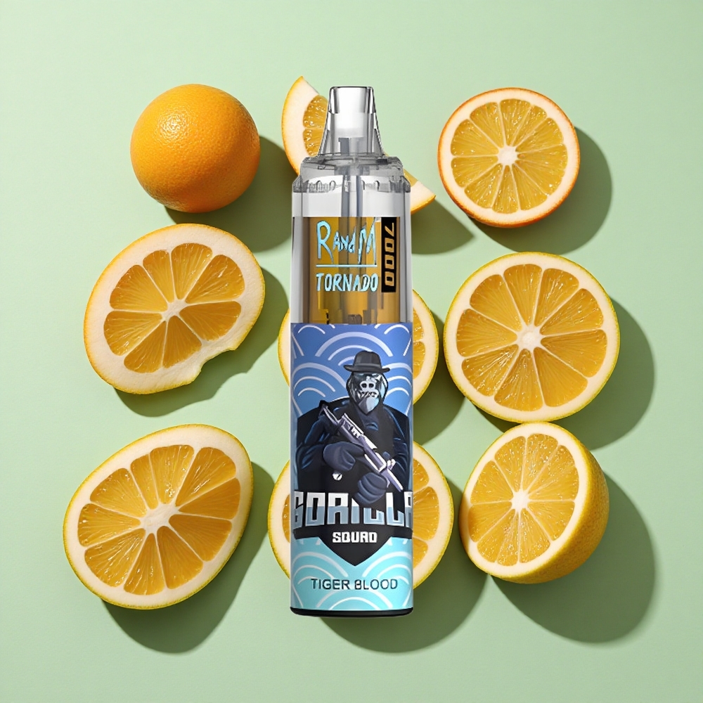 RandM Fumot Tornado 7000 Puffs Tiger Blod Engangs Vape 14 ML E-væske engros Norge RGB Lys