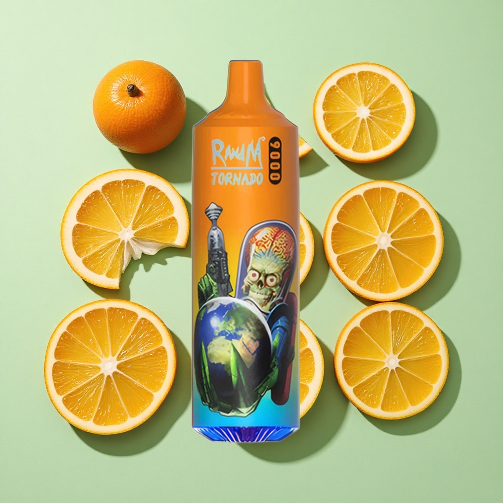RandM Fumot Tornado 9000 Puffs Appelsinbrus engros Norge 18 mL Gittervikling