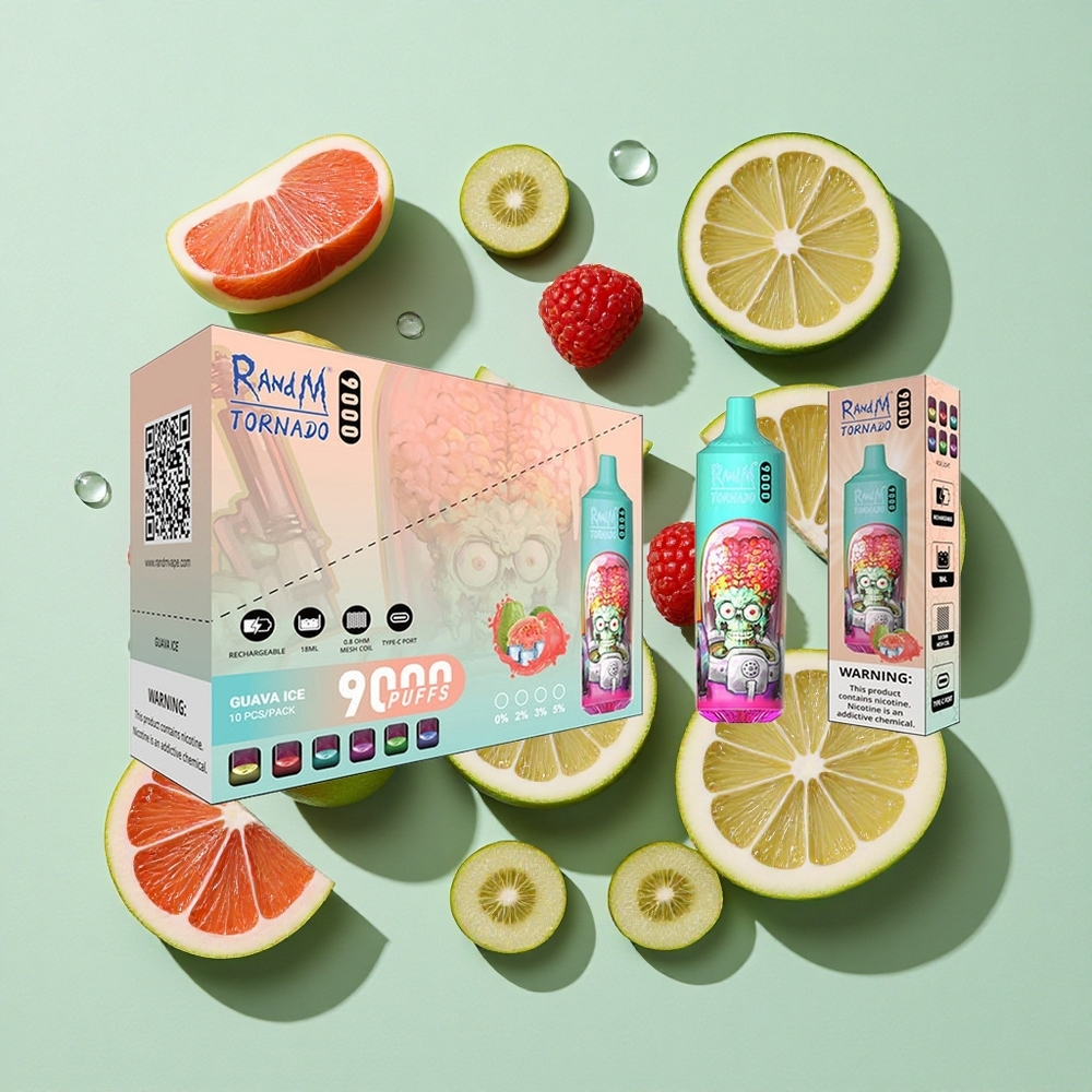 RandM Fumot Tornado 9000 Puffs Blå Sur Bringebær engros Norge 18 mL Mesh Coil