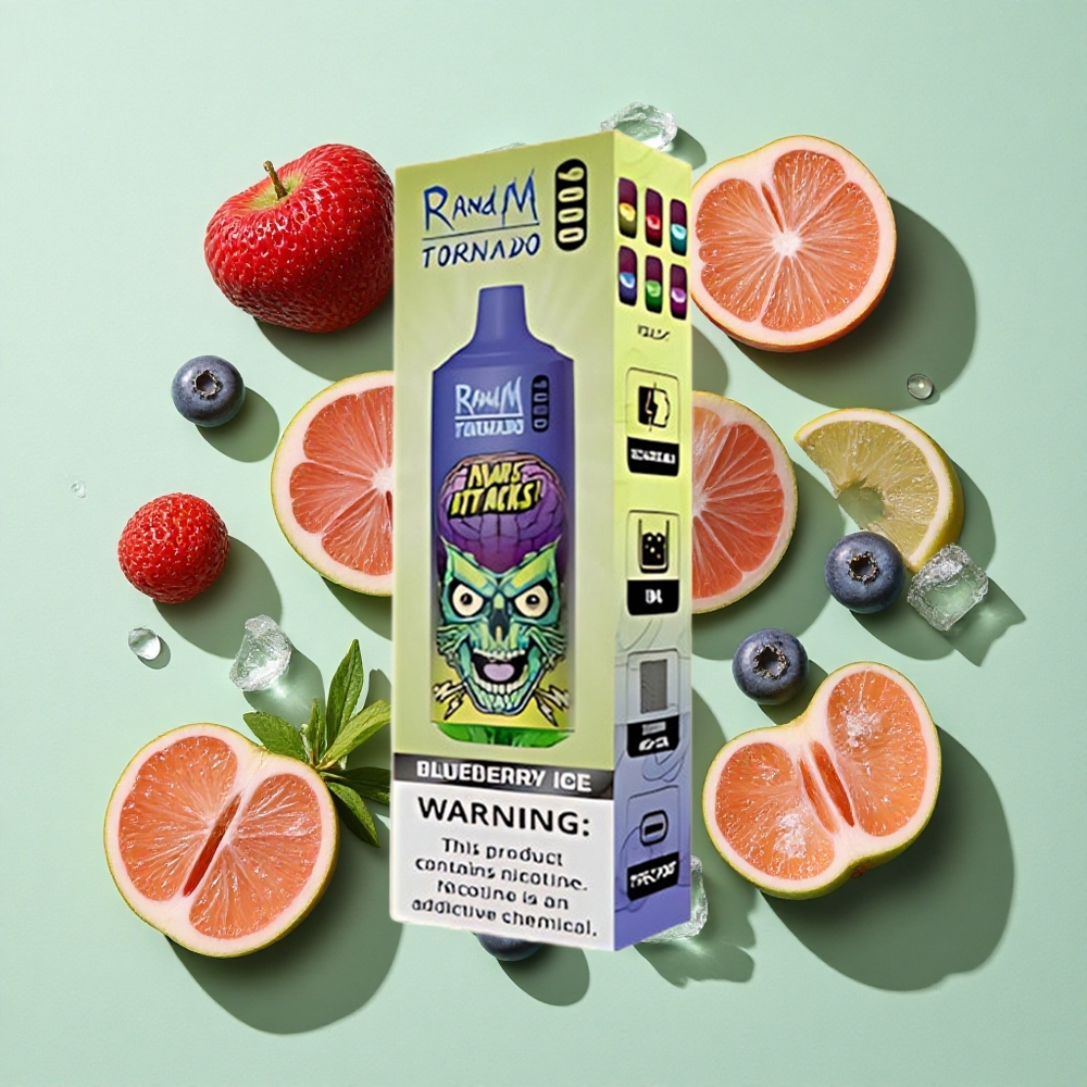 RandM Fumot Tornado 9000 Puffs Blåbær Is engros Norge 18 mL MESH