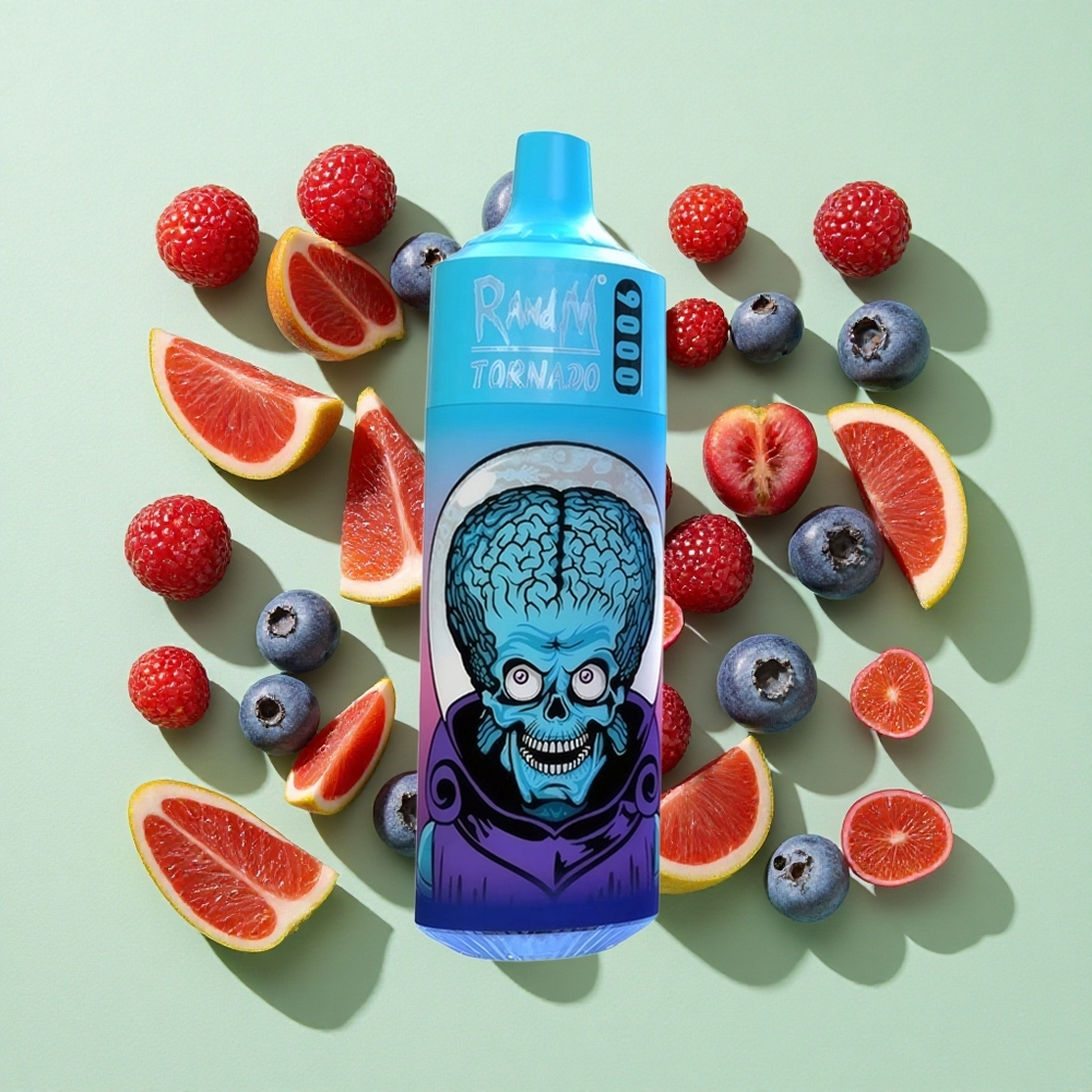 RandM Fumot Tornado 9000 Puffs Blåbær Kirsebær Tranebær engros Norge 18 mL Mesh Coil