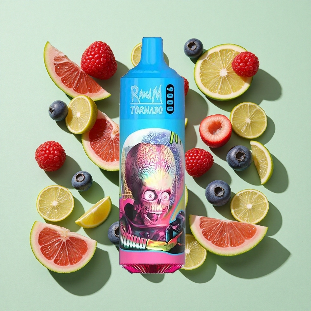 RandM Fumot Tornado 9000 Puffs Blåbær Sur Bringebær engros Norge 18 ml MESH