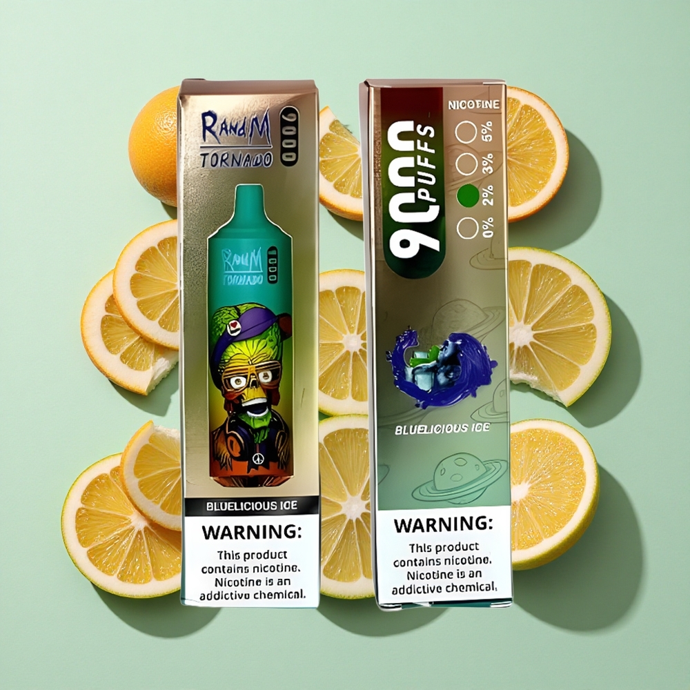 RandM Fumot Tornado 9000 Puffs Blåisengros Norge 18 mL Mesh Coil