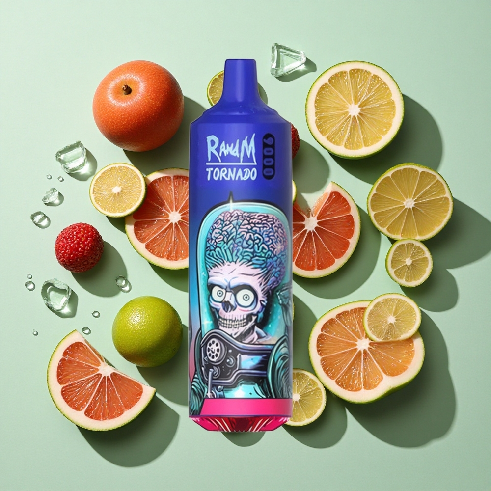 RandM Fumot Tornado 9000 Puffs Black Ice (Svart Is) med 18 mL E-væske engros Norge Mesh Coil