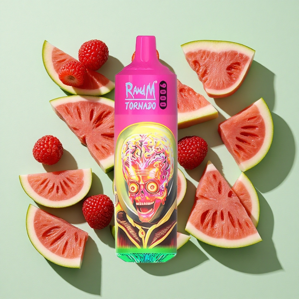 RandM Fumot Tornado 9000 Puffs Bringebær Vannmelon engros Norge 850 mAh Ladbar 18 mL