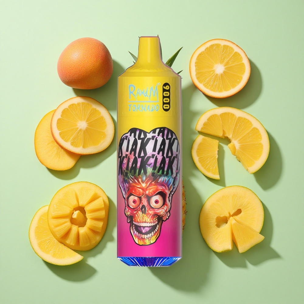 RandM Fumot Tornado 9000 Puffs Fersken Mango Ananas engros Norge 850 mAh Laderbar 18 mL