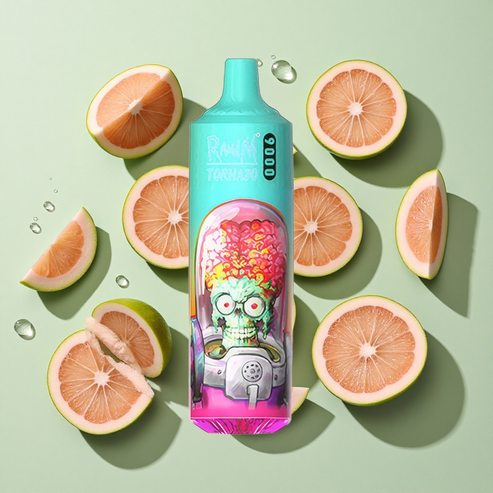 RandM Fumot Tornado 9000 Puffs Guava Is Engangs Vape med 54 Smaker og 18 mL E-væske engros Norge