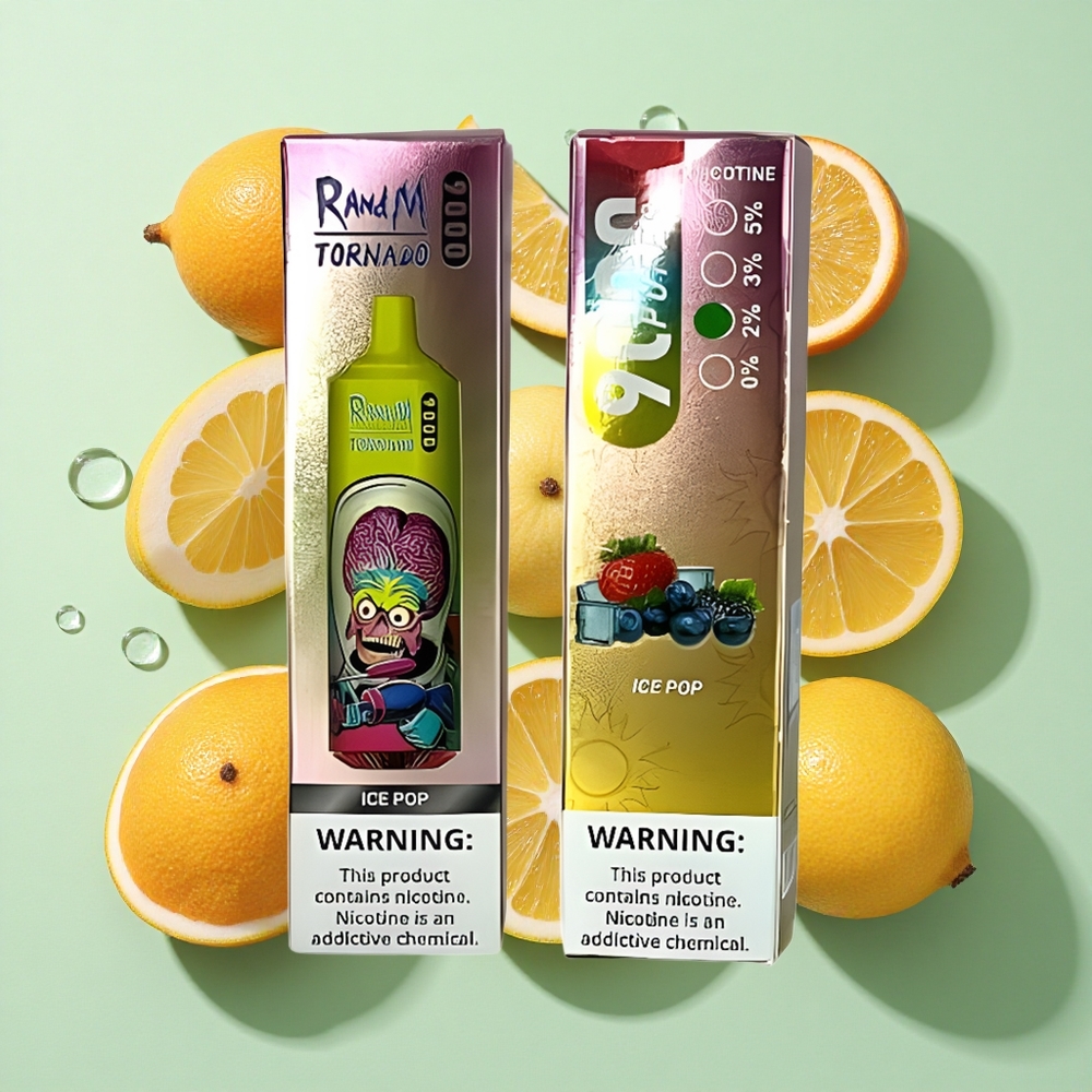 RandM Fumot Tornado 9000 Puffs Iskrem Pop engros Norge 850 mAh Ladbar 18 mL Væske