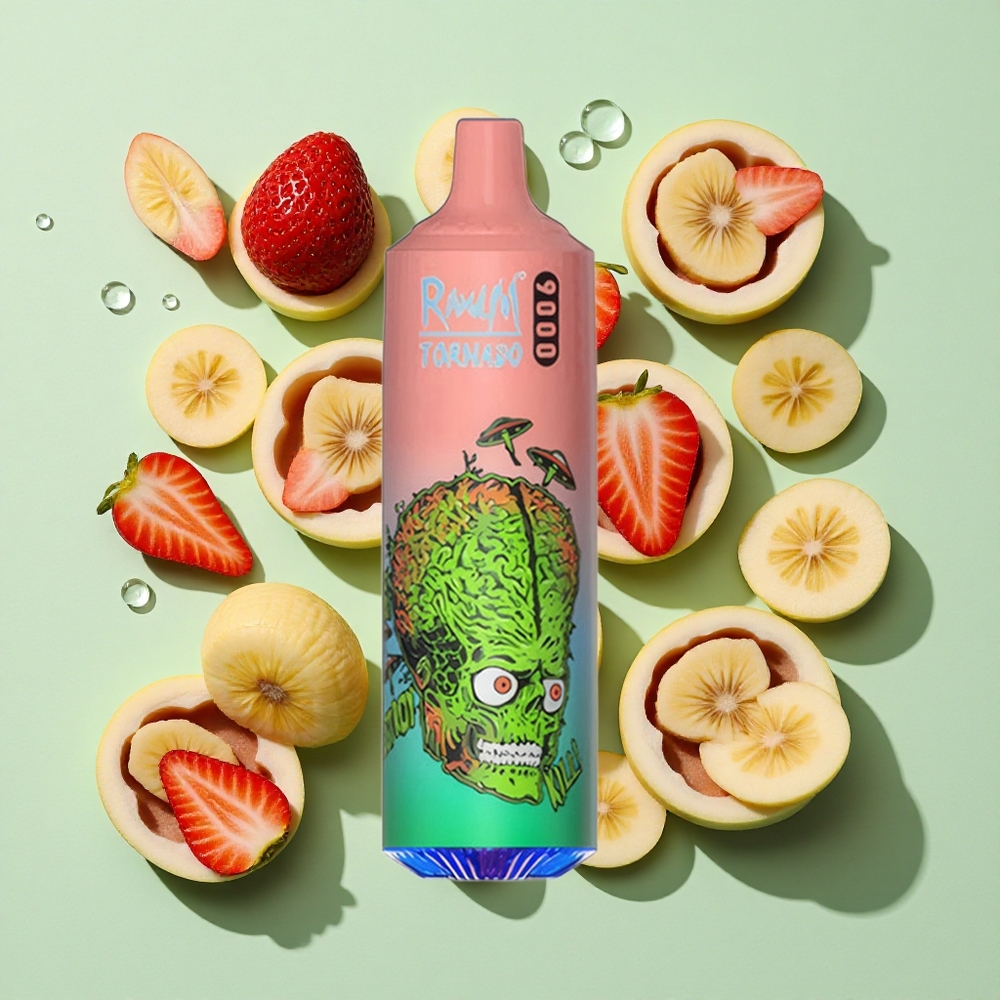 RandM Fumot Tornado 9000 Puffs Jordbær Banan engros Norge 18 mL & Mesh Coil