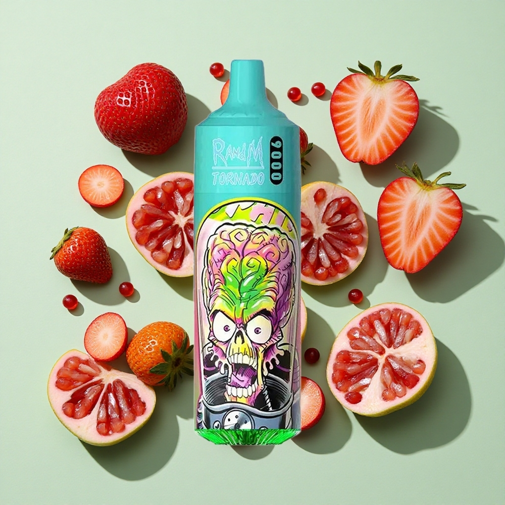 RandM Fumot Tornado 9000 Puffs Jordbær Granate engros Norge 18 mL Mesh Coil