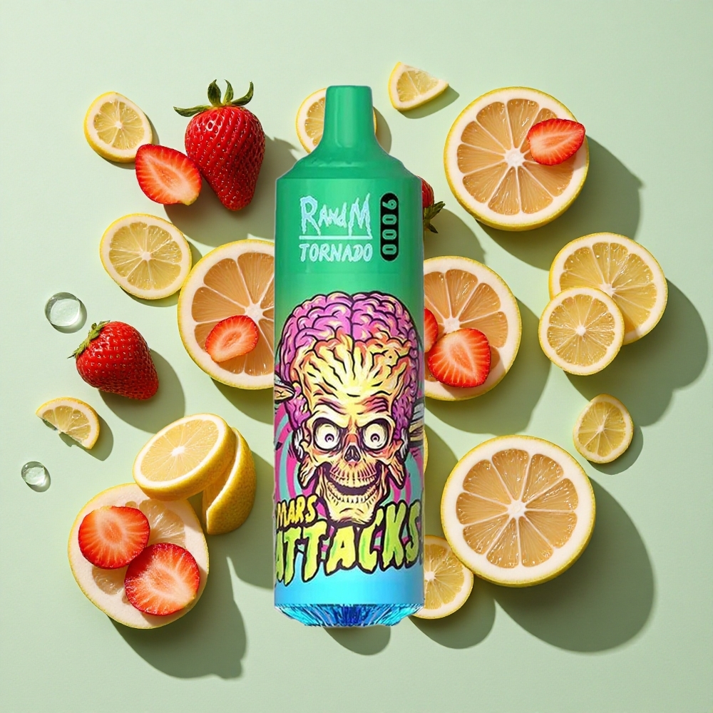 RandM Fumot Tornado 9000 Puffs Jordbær Sitronade engros Norge 850 mAh Ladbar 18 mL