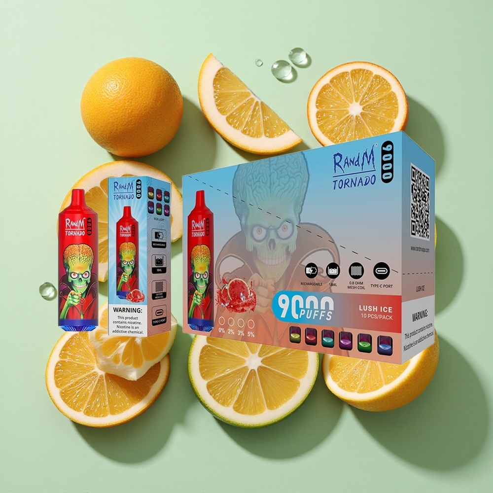 RandM Fumot Tornado 9000 Puffs Lyst Is Engangs Vape med 54 Smaker og 18 mL E-væske engros Norge