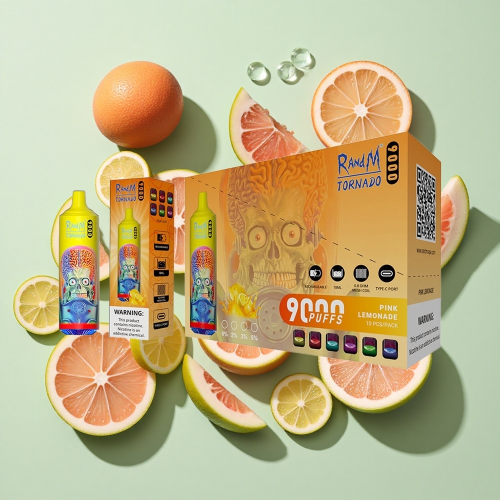 RandM Fumot Tornado 9000 Puffs Rosa Sitronade engros Norge 18 mL MESH