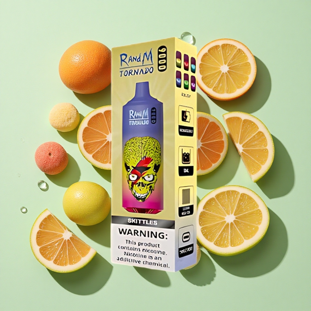 RandM Fumot Tornado 9000 Puffs Skittles (54 Smaker) med 18 mL E-væske og engros Norge