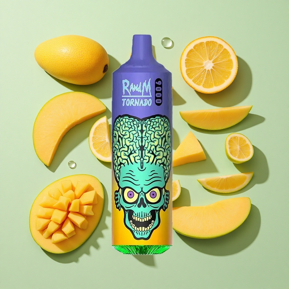 RandM Fumot Tornado 9000 Puffs Strå Mango 18 mL engros Norge RGB Display
