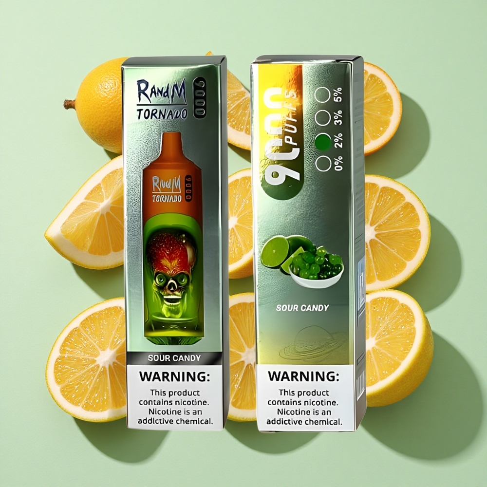 RandM Fumot Tornado 9000 Puffs Sur Godteri Mesh Coil engros Norge RGB Display