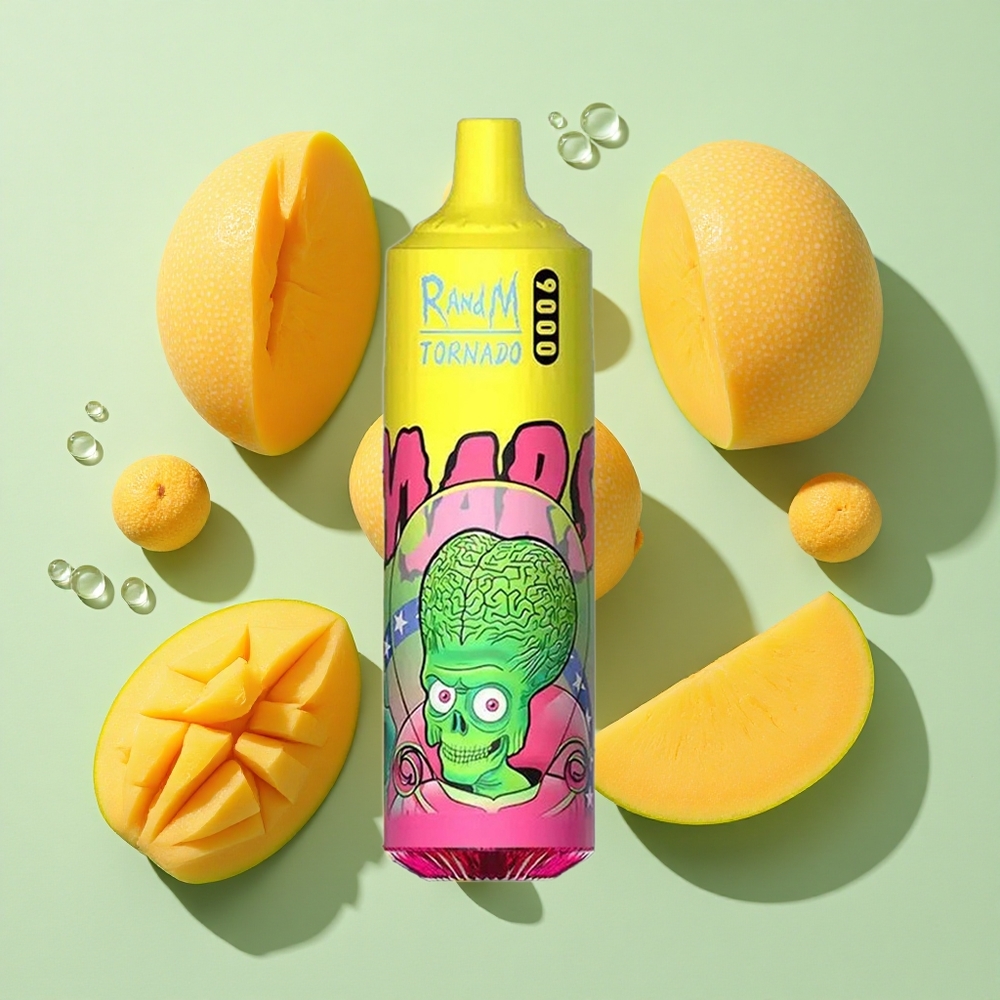 RandM Fumot Tornado 9000 Puffs Triple Mango 18 mL engros Norge RGB Display