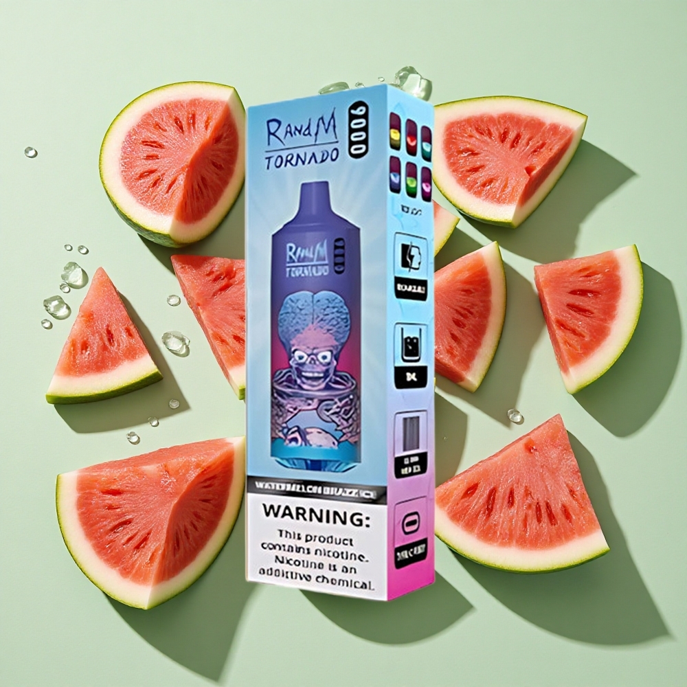 RandM Fumot Tornado 9000 Puffs Vannmelon Brazz Is engros Norge med 18 mL E-væske og Mesh Coil