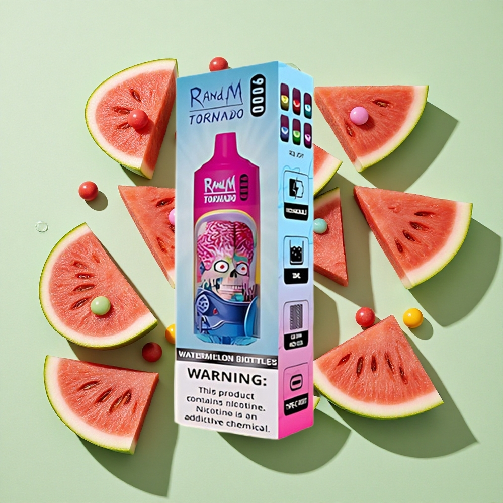 RandM Fumot Tornado 9000 Puffs Vannmelon Skittles 18 mL engros Norge Mesh Coil