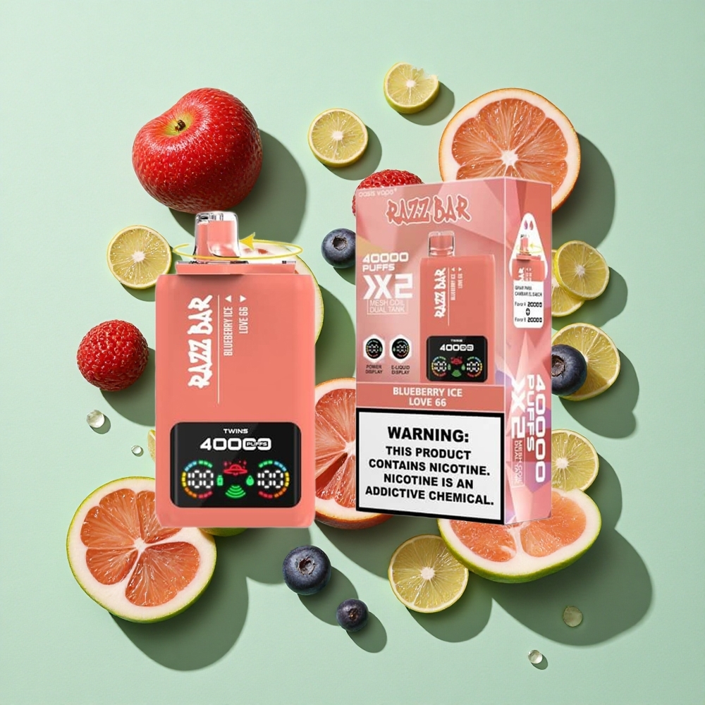 Razz Bar 40000 Puffs Blåbær Is_Love 66 Engangs Vape Skjermdisplay 1.0 Ohm 2 Mesh Coil engros Norge