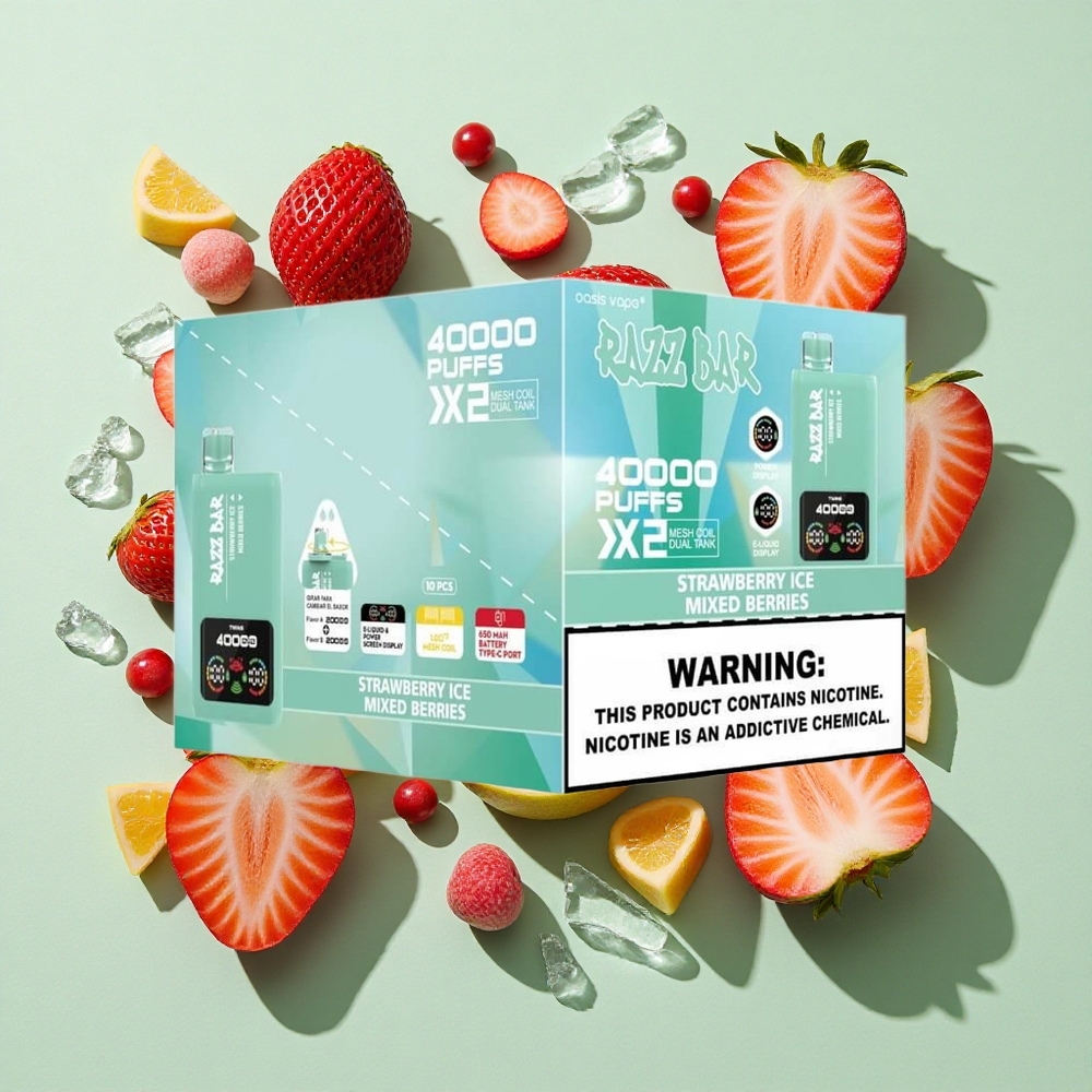Razz Bar 40000 Puffs Engangs Vape Jordbær Is_Blandede Bær engros Norge Skjermvisning 650 Mah Batteri