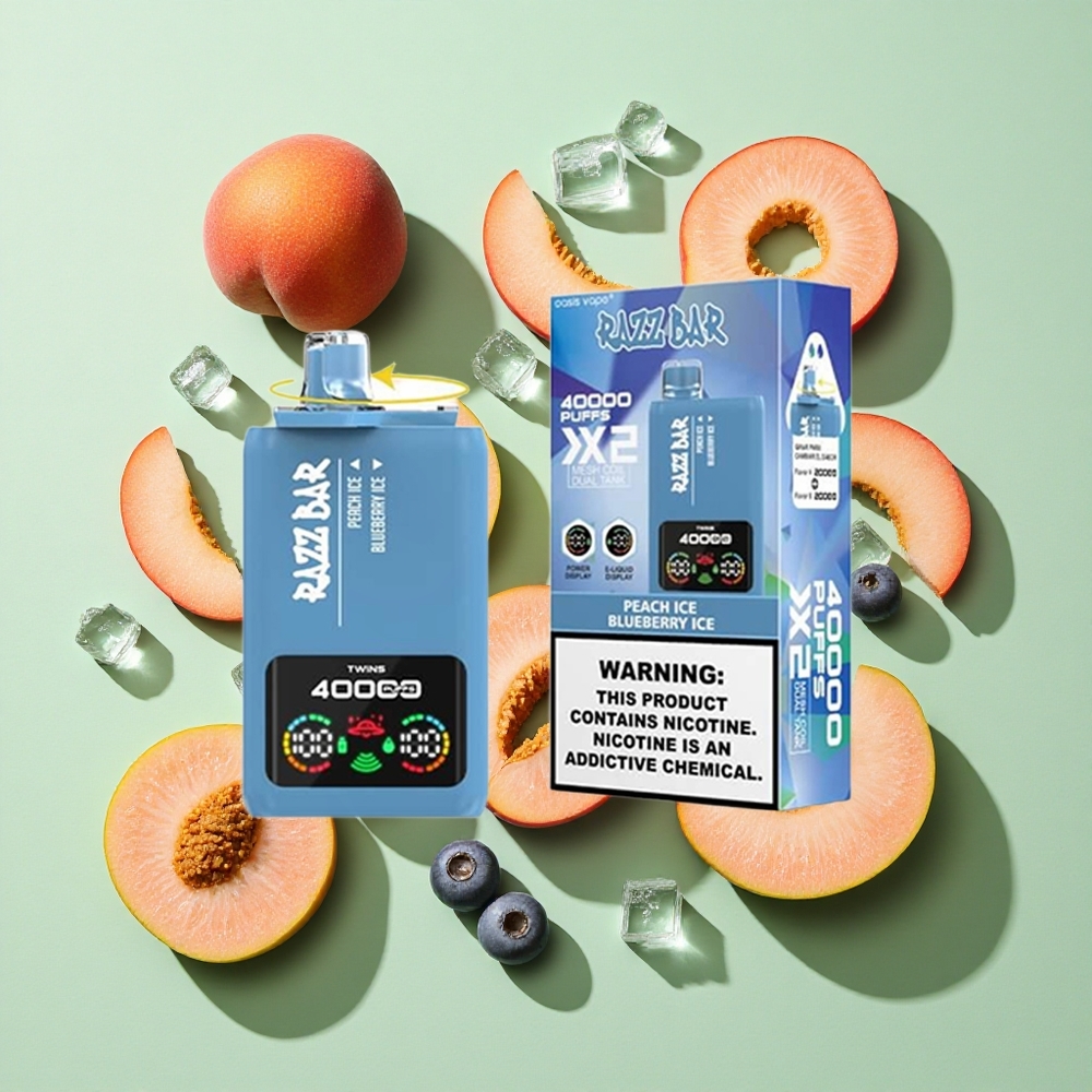 Razz Bar 40000 Puffs Fersken Is/Blåbær Is Engangs Vape engros Norge Skjermdisplay 650 Mah Batteri