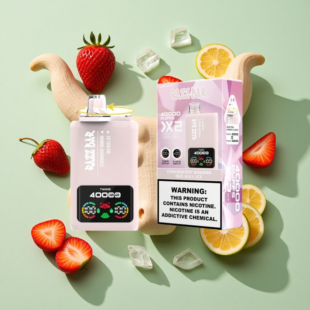 Razz Bar 40000 Puffs Jordbær Banan Red Bull Is engros Norge Strømskjerm Visning 650 Mah Batteri