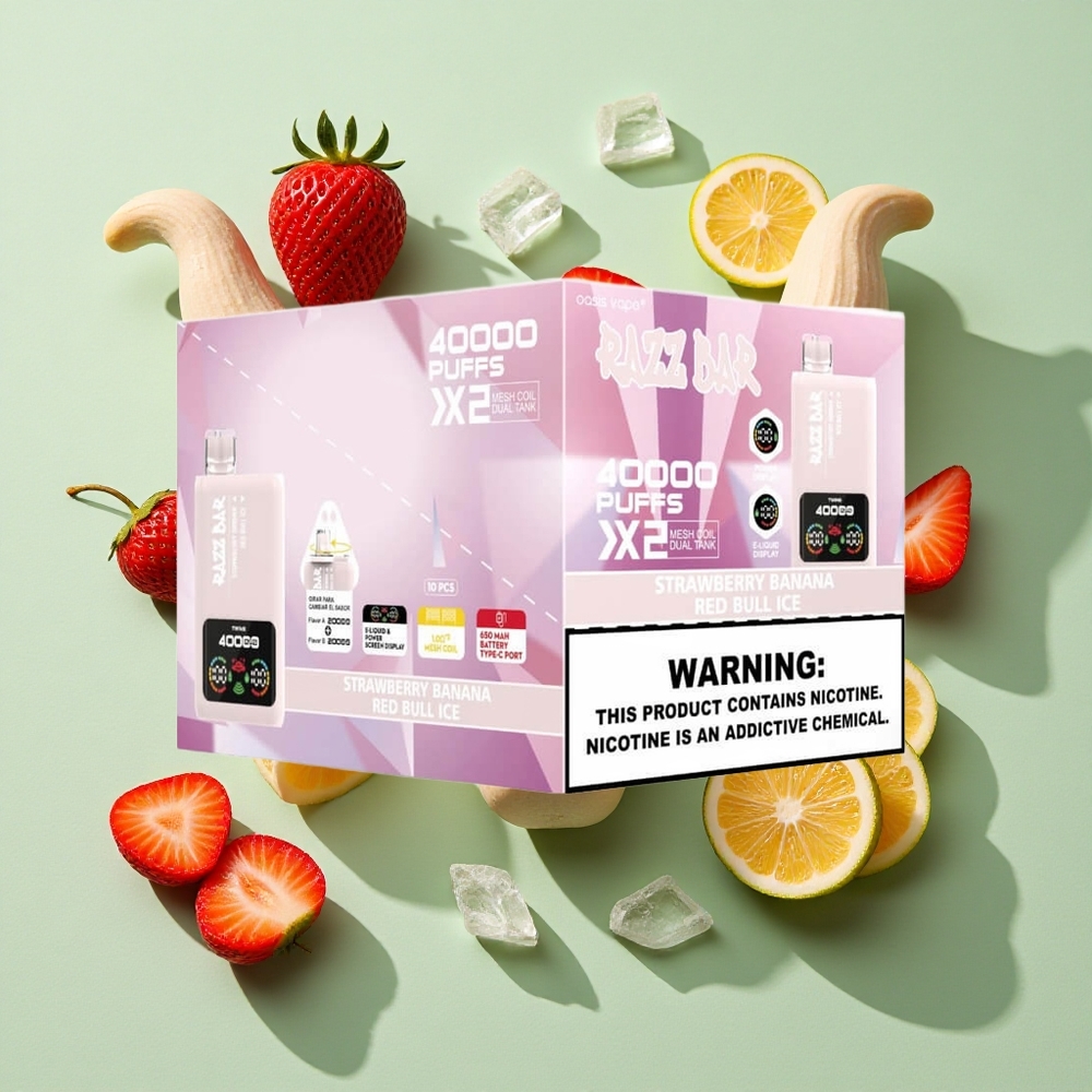 Razz Bar 40000 Puffs Jordbær Banan Red Bull Is engros Norge Strømskjerm Visning 650 Mah Batteri