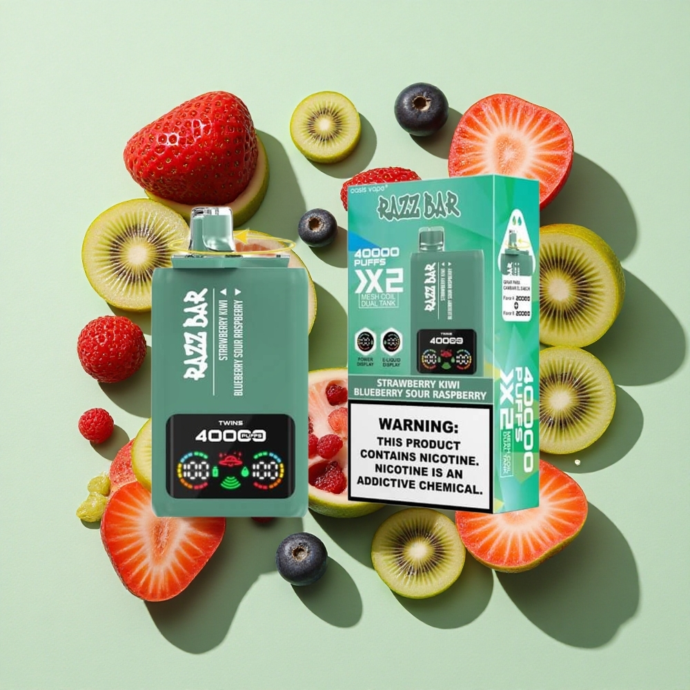 Razz Bar 40000 Puffs Jordbær Kiwi_Blåbær Sur Bringebær Engangs Vape Skjermvisning engros Norge
